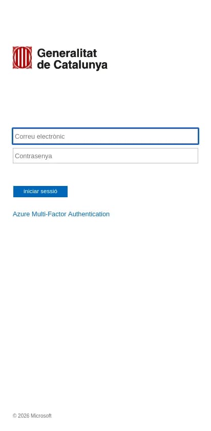 Phishing page showing the Generalitat de Catalunya logo, empty email and password fields, and an Azure Multi-Factor Authentication link
