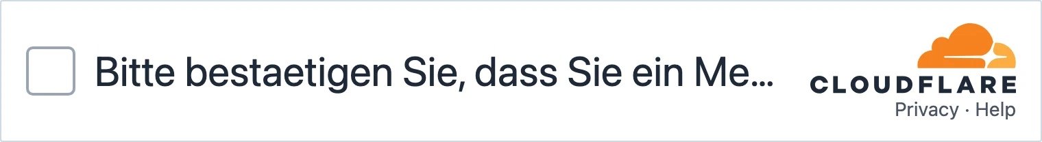 Imitation Cloudflare verification widget with a German prompt, an empty checkbox, and the Cloudflare wordmark